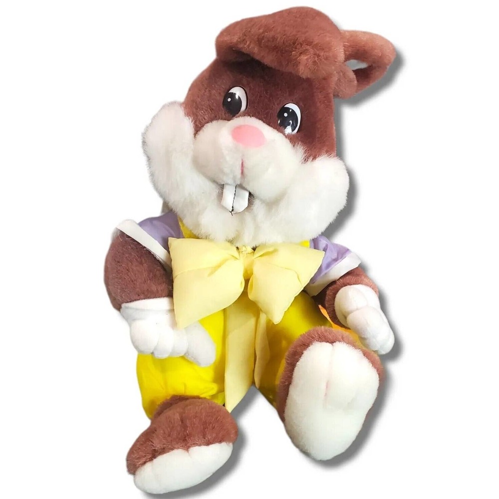 Easter Bunny Teddy Bear Vintage Brown Nylon Purple & Yellow Plush Stuffed Animal